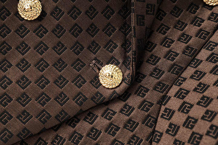 April Blazer - Tailored Double - Breasted Silhouette - Geometric Pattern - Slim Fit - Luxurious Fabric - Versatile Styling