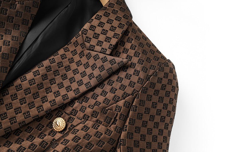 April Blazer - Tailored Double - Breasted Silhouette - Geometric Pattern - Slim Fit - Luxurious Fabric - Versatile Styling