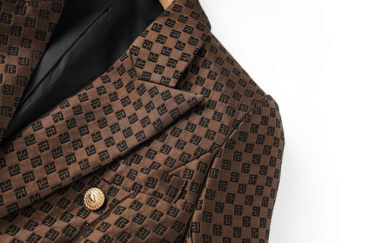 April Blazer - Tailored Double - Breasted Silhouette - Geometric Pattern - Slim Fit - Luxurious Fabric - Versatile Styling
