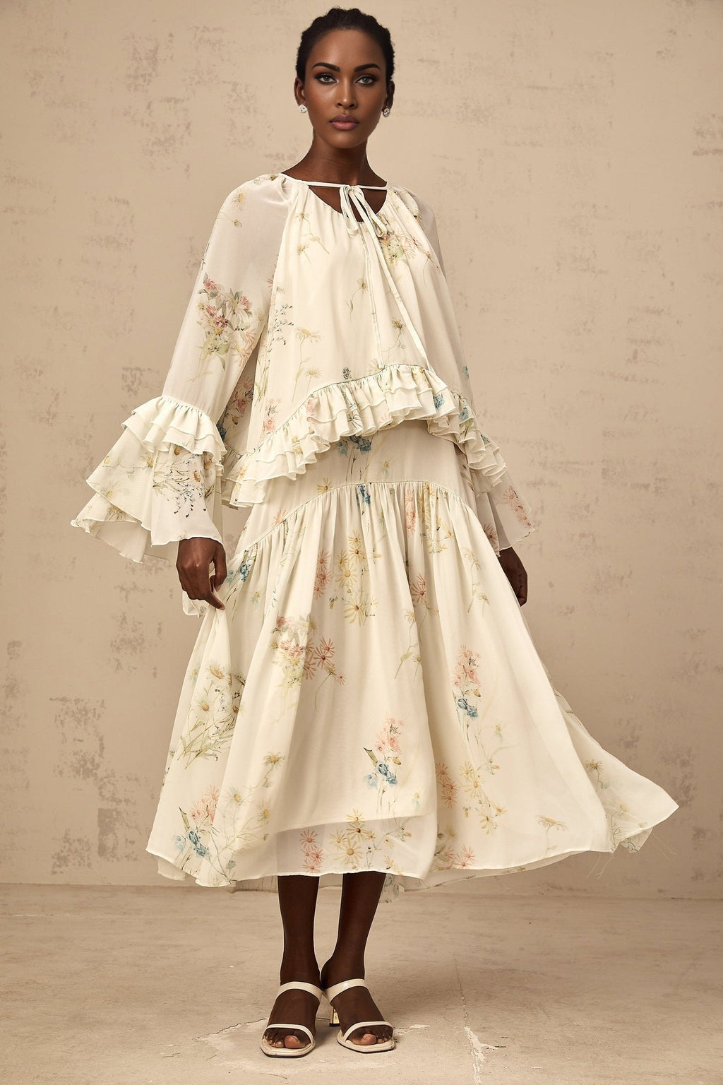 April Blouse & Dress – Floral Print – Ruffled & Pleated Detailing – Loose Fit & Slip - on Style