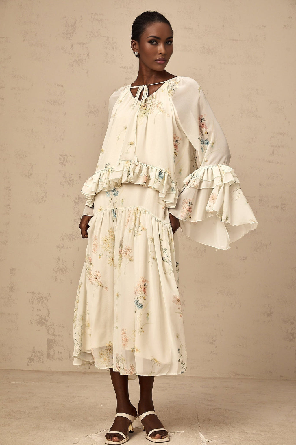 April Blouse & Dress – Floral Print – Ruffled & Pleated Detailing – Loose Fit & Slip - on Style
