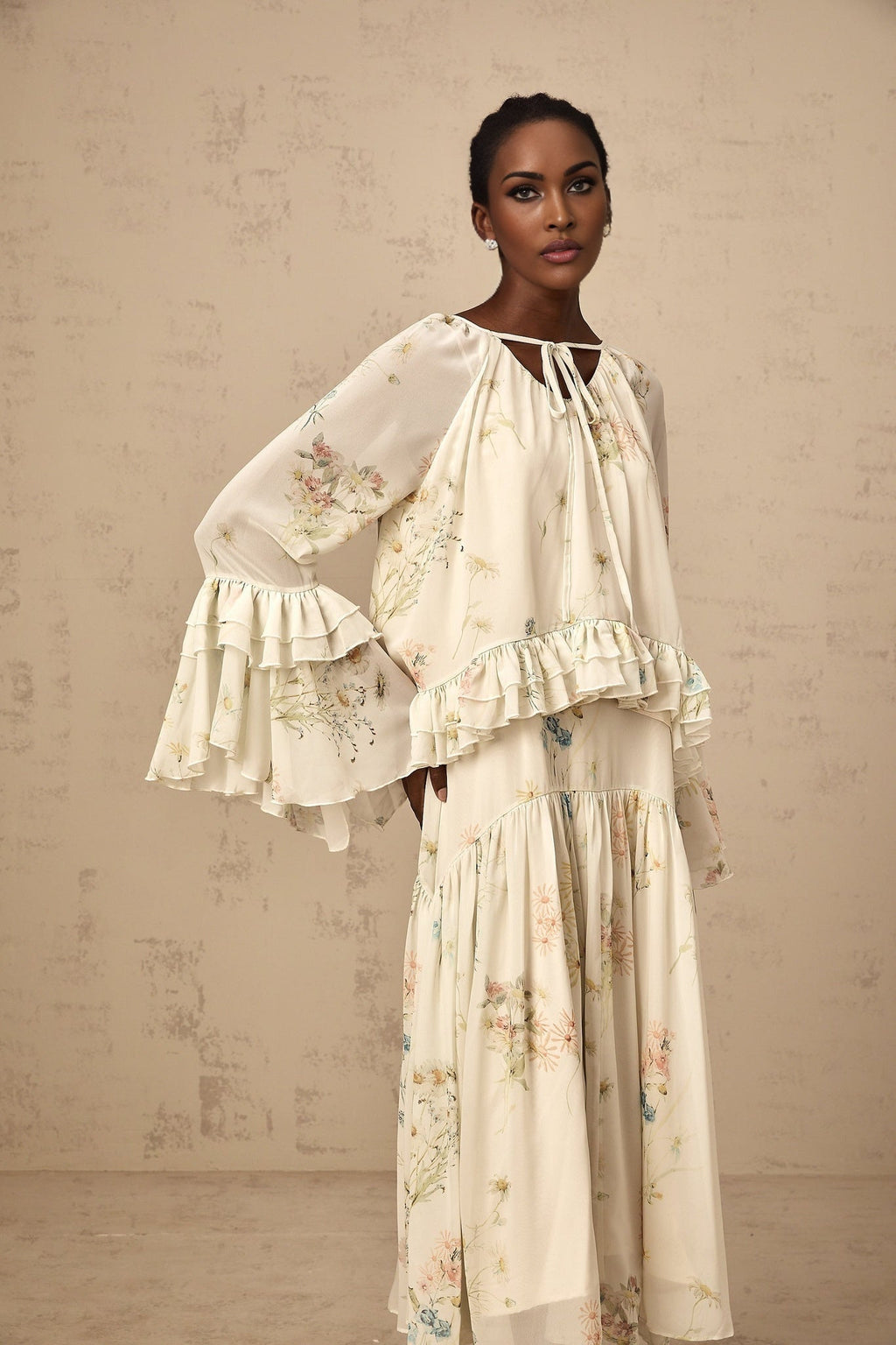 April Blouse & Dress – Floral Print – Ruffled & Pleated Detailing – Loose Fit & Slip - on Style