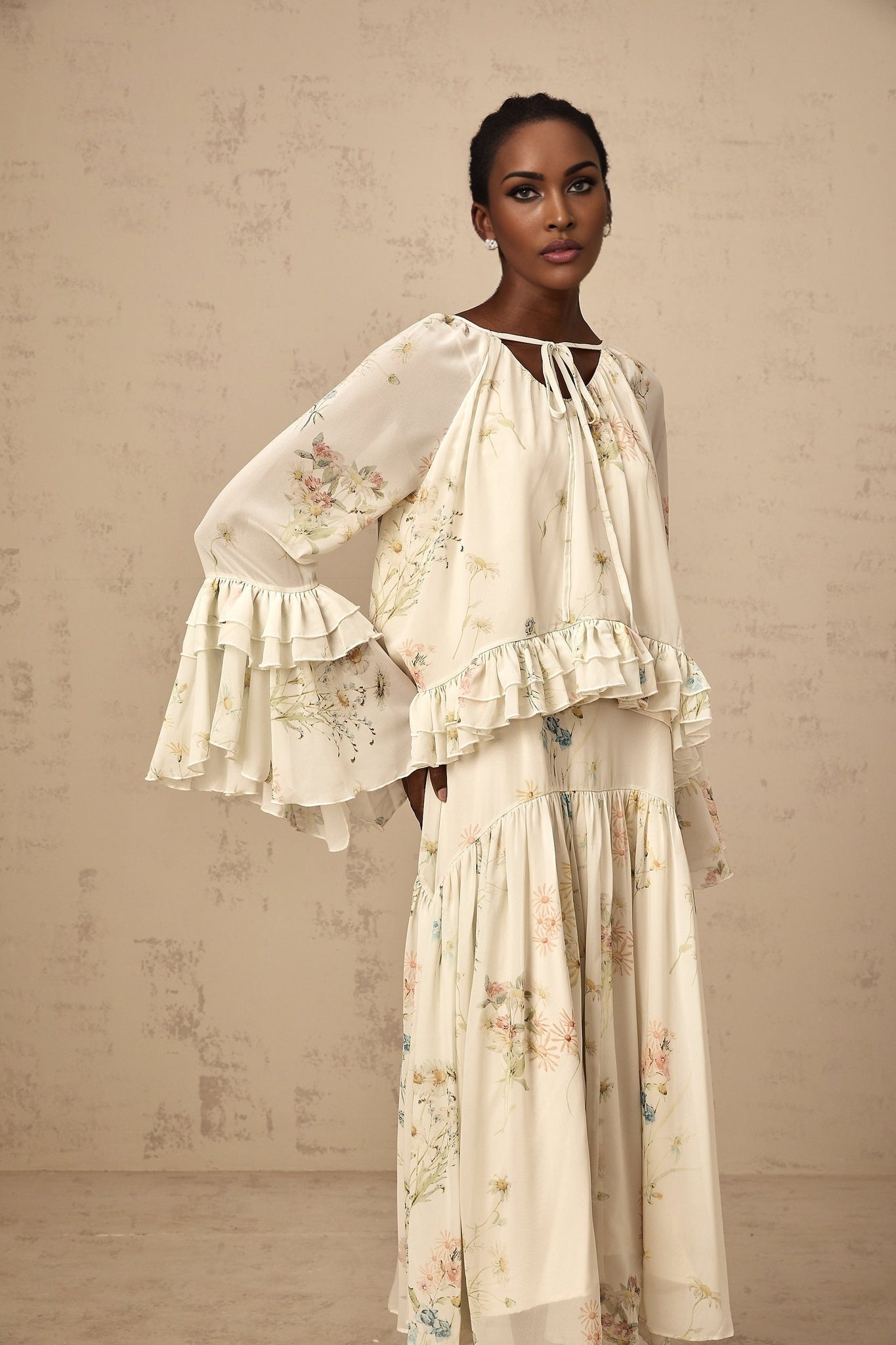April Blouse & Dress – Floral Print – Ruffled & Pleated Detailing – Loose Fit & Slip - on Style