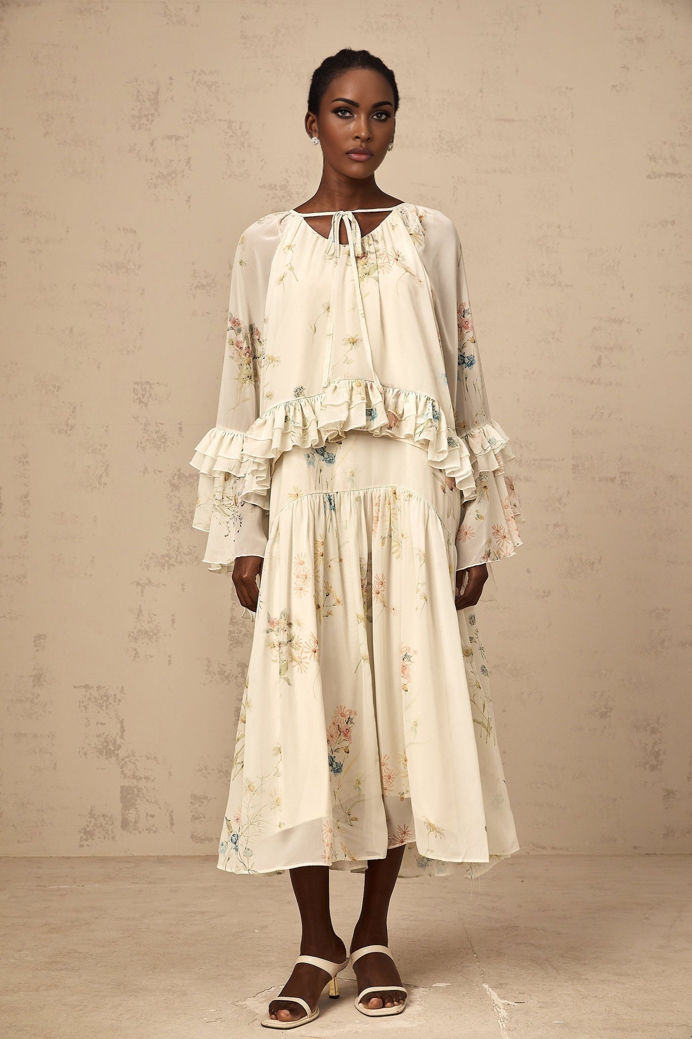 April Blouse & Dress – Floral Print – Ruffled & Pleated Detailing – Loose Fit & Slip - on Style
