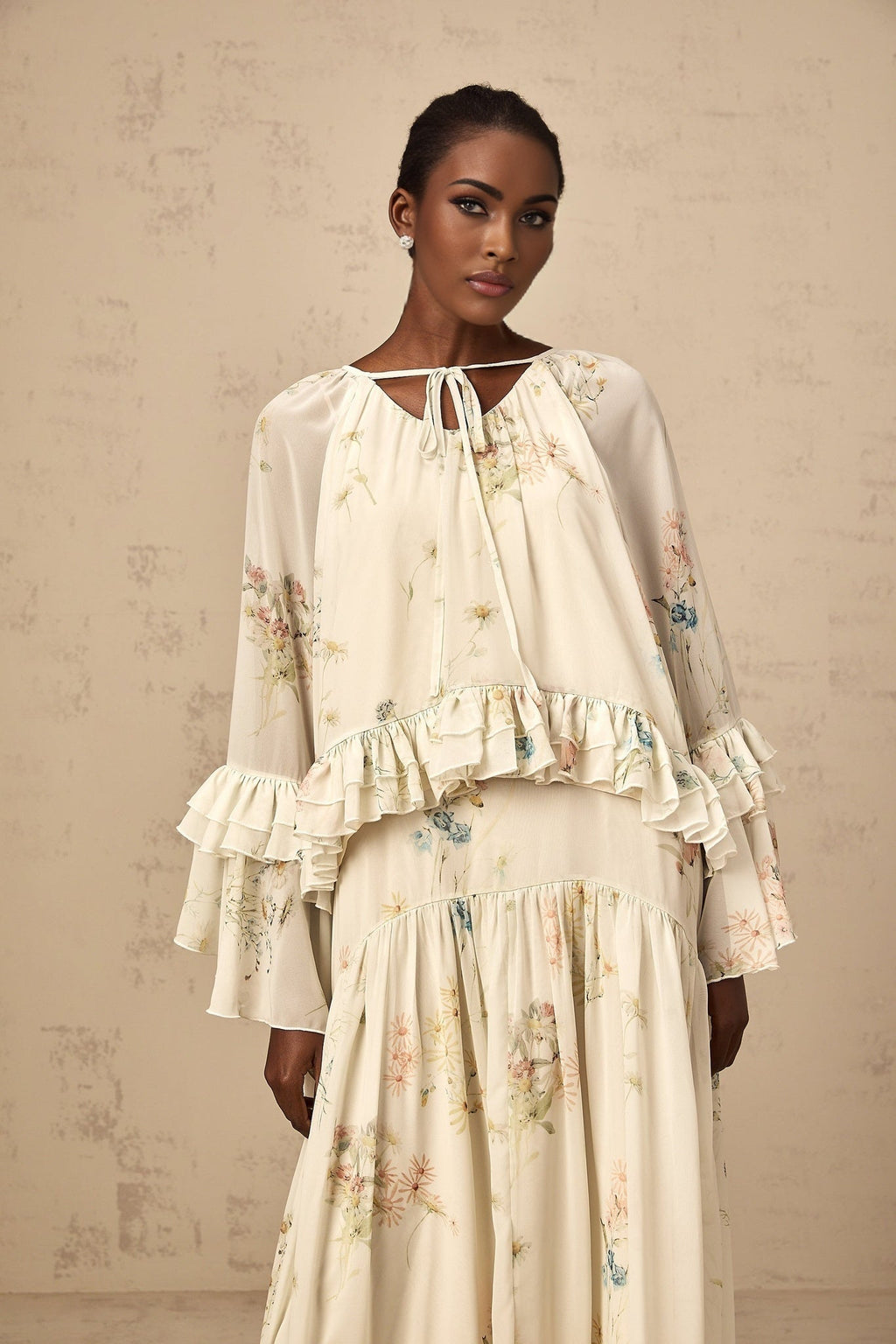 April Blouse & Dress – Floral Print – Ruffled & Pleated Detailing – Loose Fit & Slip - on Style