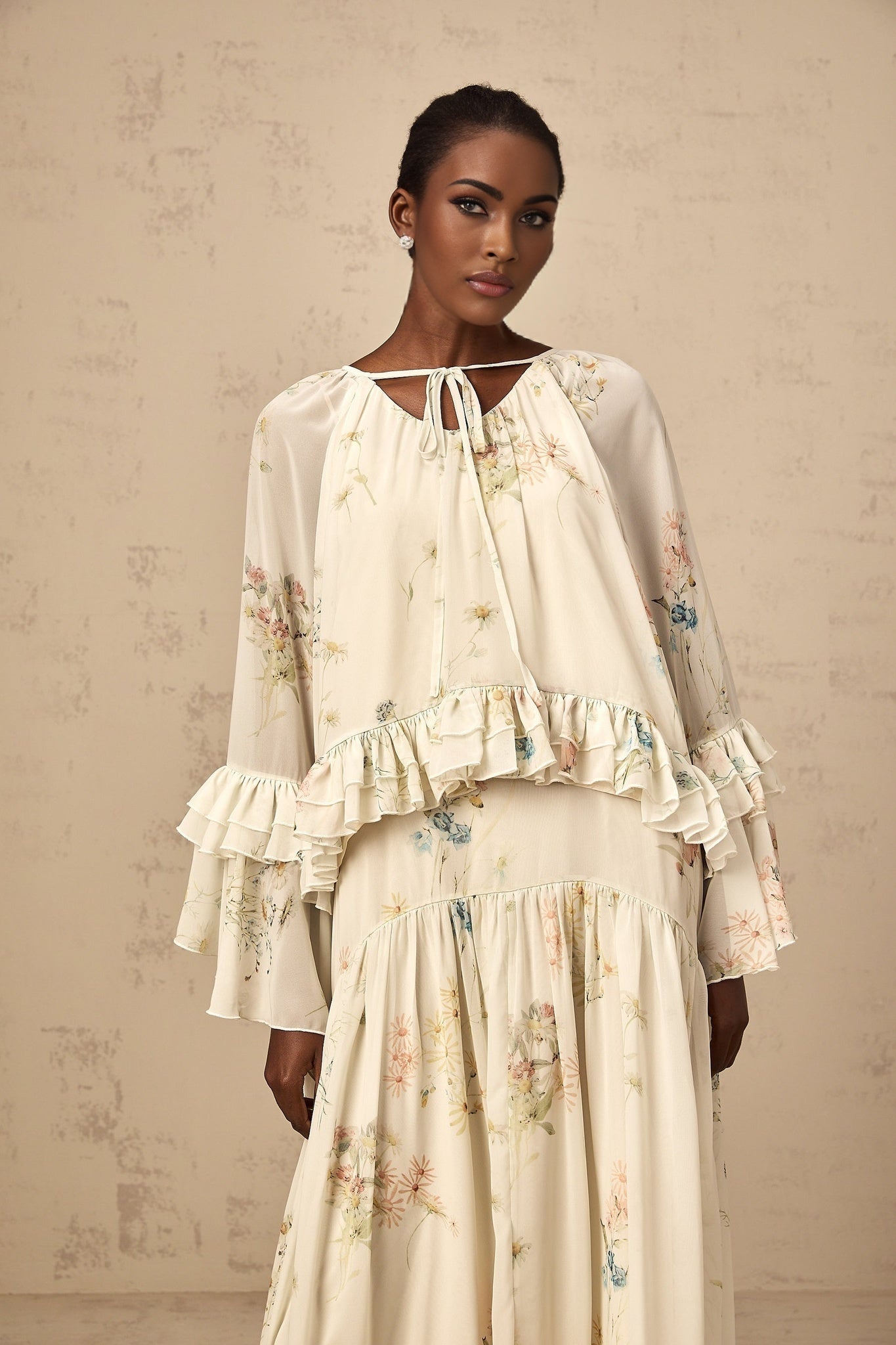 April Blouse & Dress – Floral Print – Ruffled & Pleated Detailing – Loose Fit & Slip - on Style