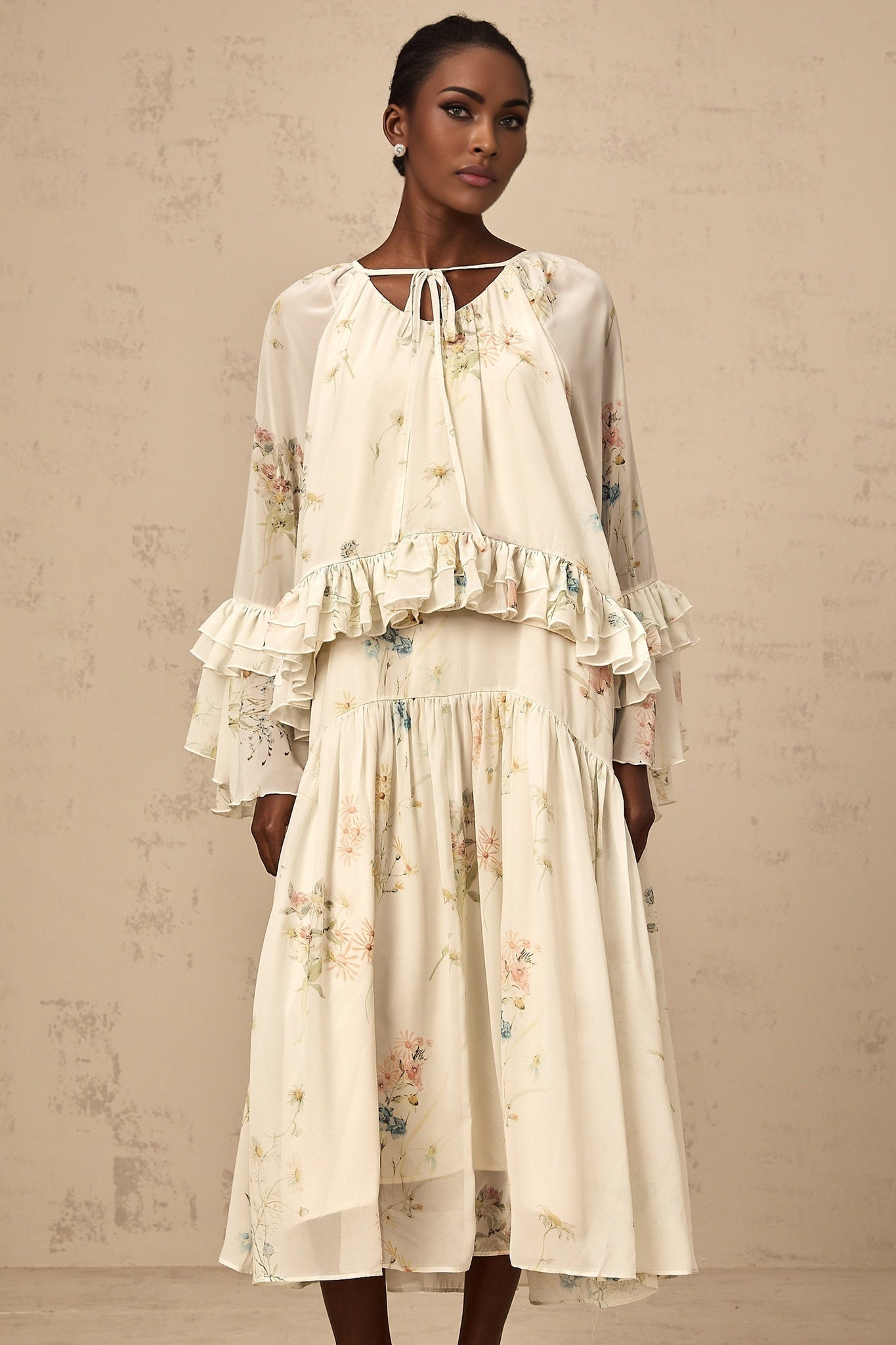 April Blouse & Dress – Floral Print – Ruffled & Pleated Detailing – Loose Fit & Slip - on Style