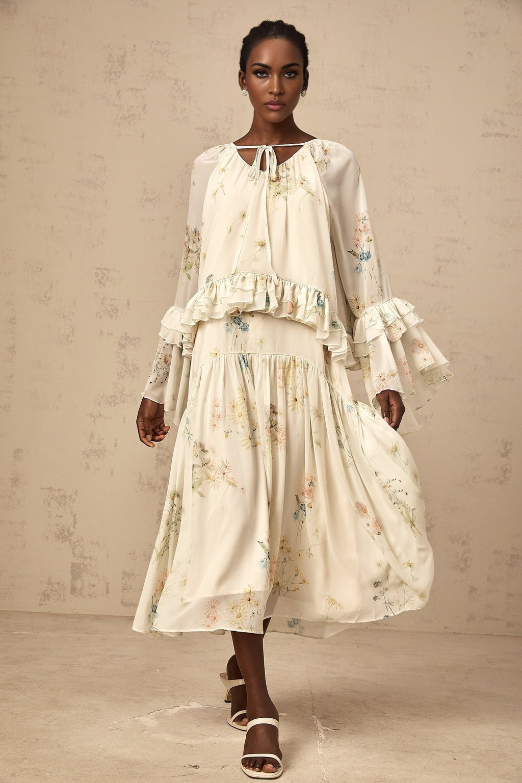April Blouse & Dress – Floral Print – Ruffled & Pleated Detailing – Loose Fit & Slip - on Style