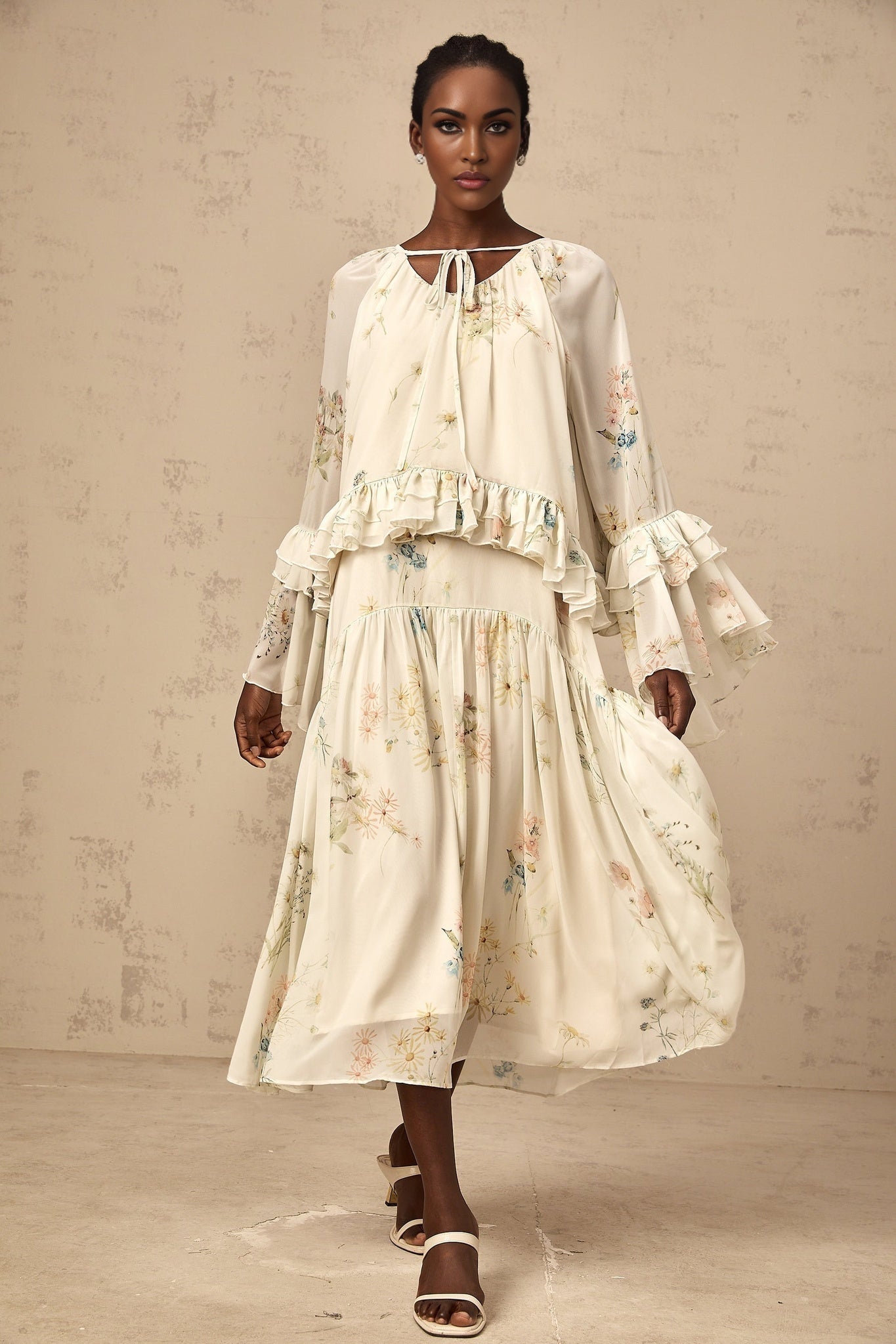 April Blouse & Dress – Floral Print – Ruffled & Pleated Detailing – Loose Fit & Slip - on Style
