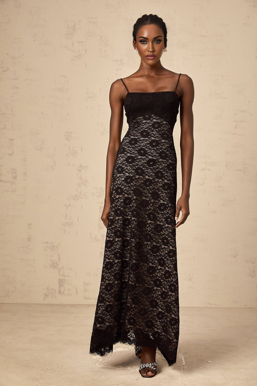 April Floral Maxi Dress - Sleeveless Square - Neck - Open - Back with Rear Tie - Cinched Waist Details