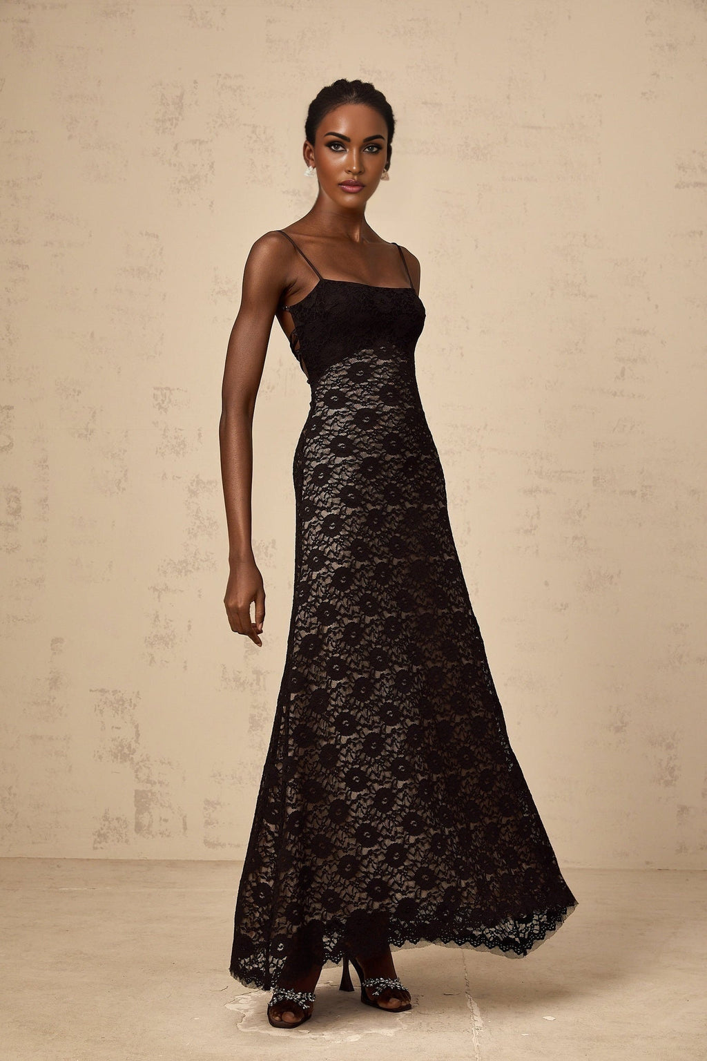 April Floral Maxi Dress - Sleeveless Square - Neck - Open - Back with Rear Tie - Cinched Waist Details