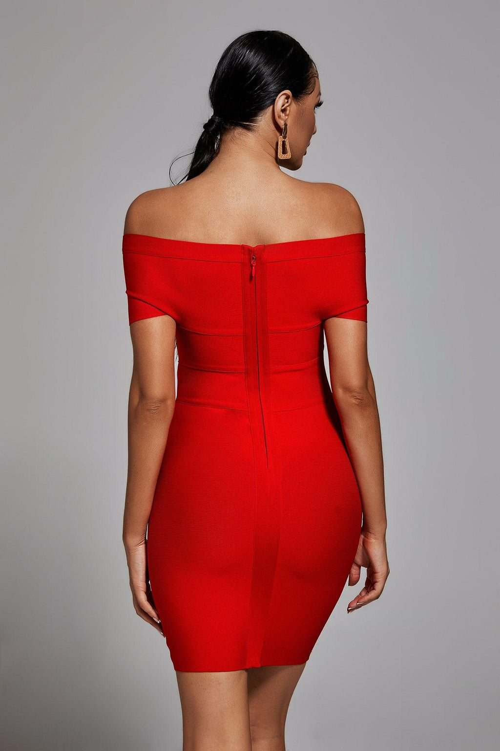 April Red Off-the-Shoulder Elegance Dress