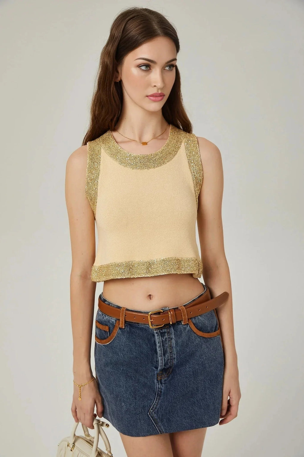 April Vest Top - U - neckline - Sleeveless - Sequined Embellishment