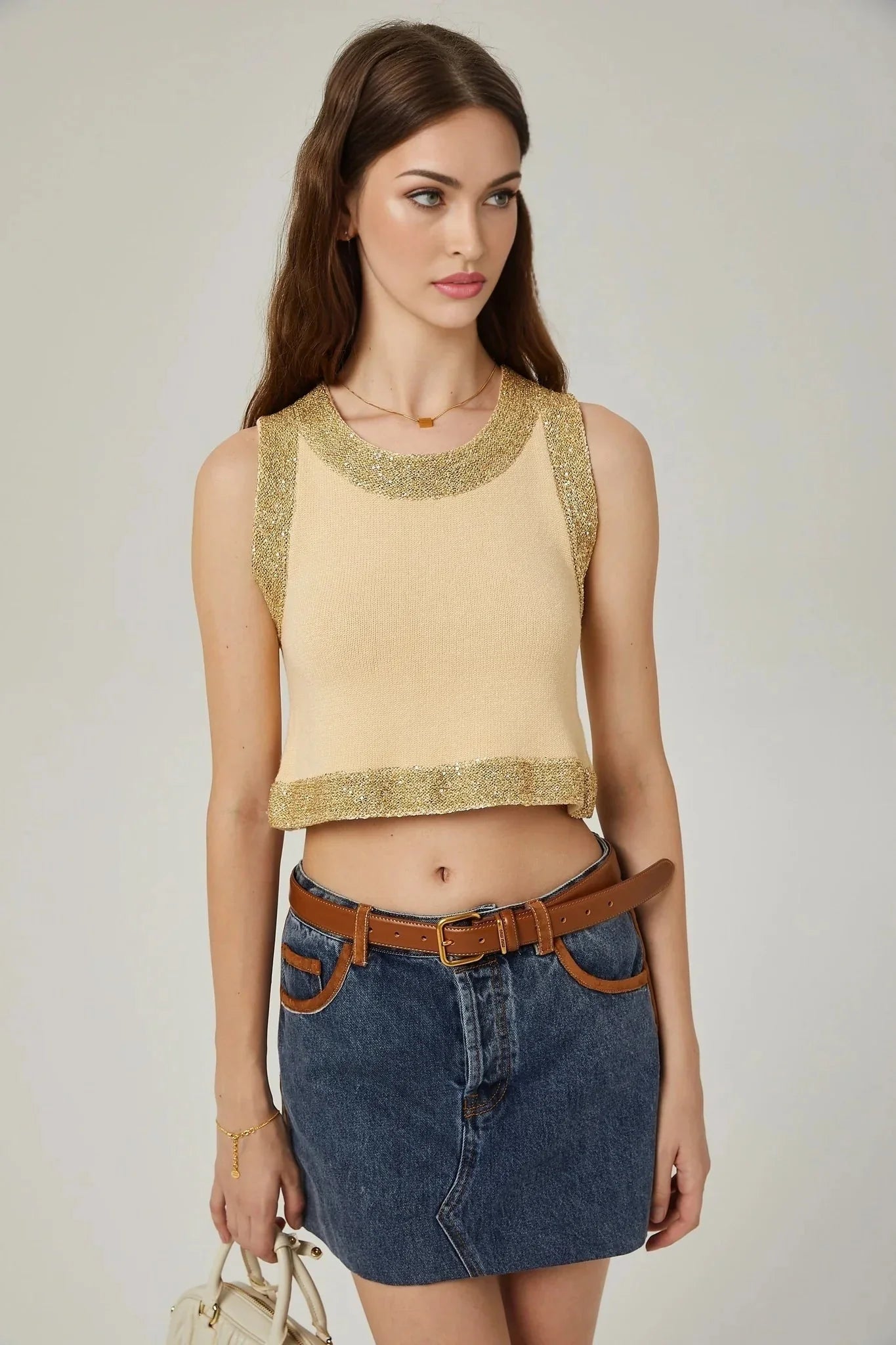 April Vest Top - U - neckline - Sleeveless - Sequined Embellishment