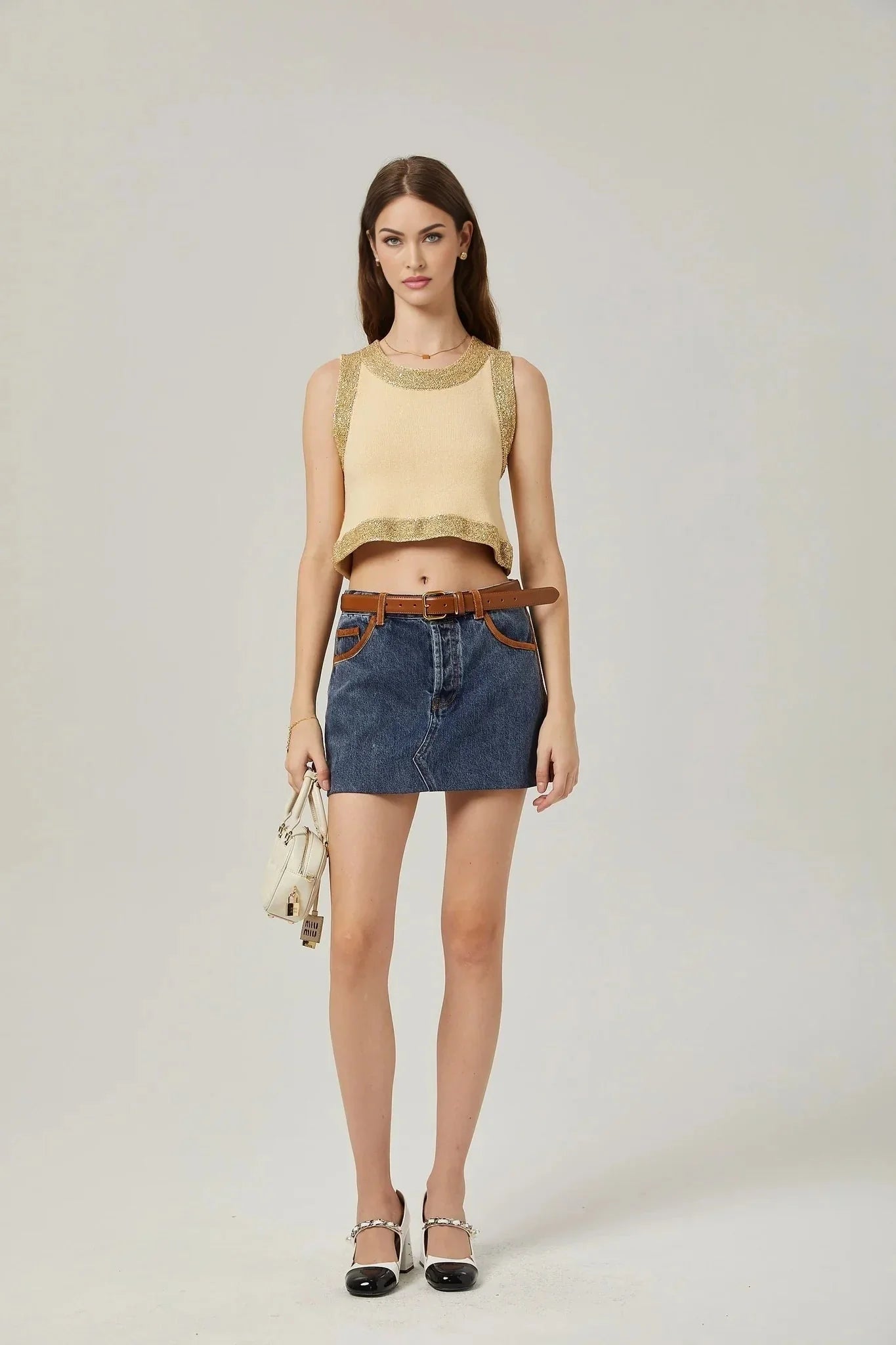 April Vest Top - U - neckline - Sleeveless - Sequined Embellishment
