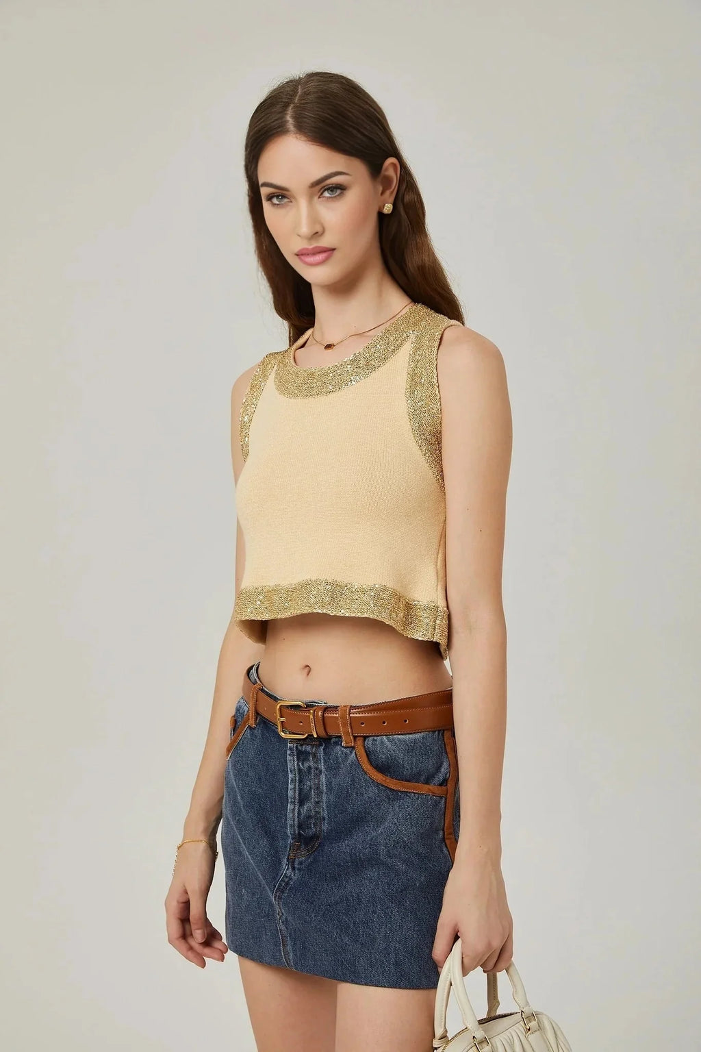 April Vest Top - U - neckline - Sleeveless - Sequined Embellishment