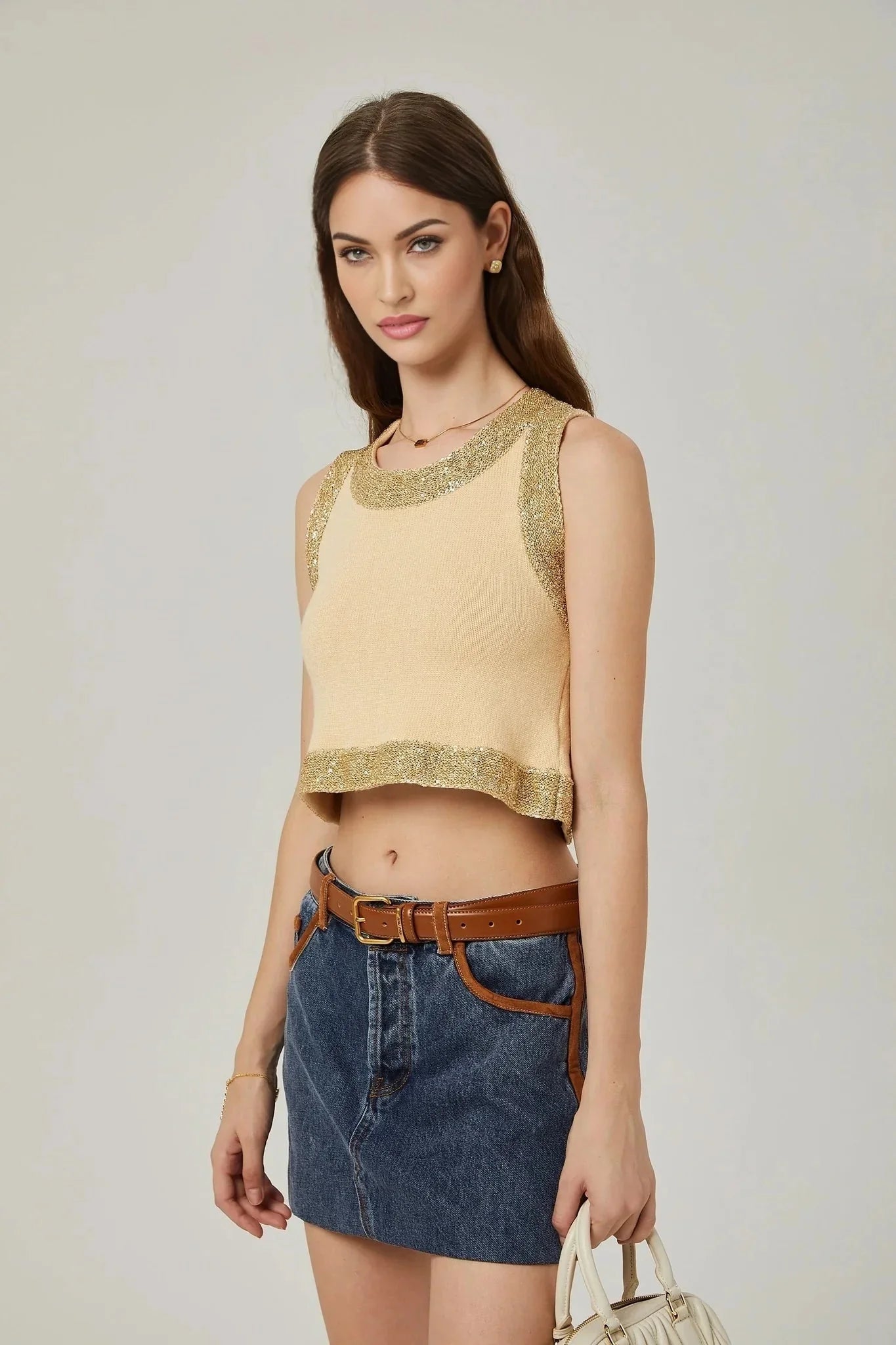 April Vest Top - U - neckline - Sleeveless - Sequined Embellishment