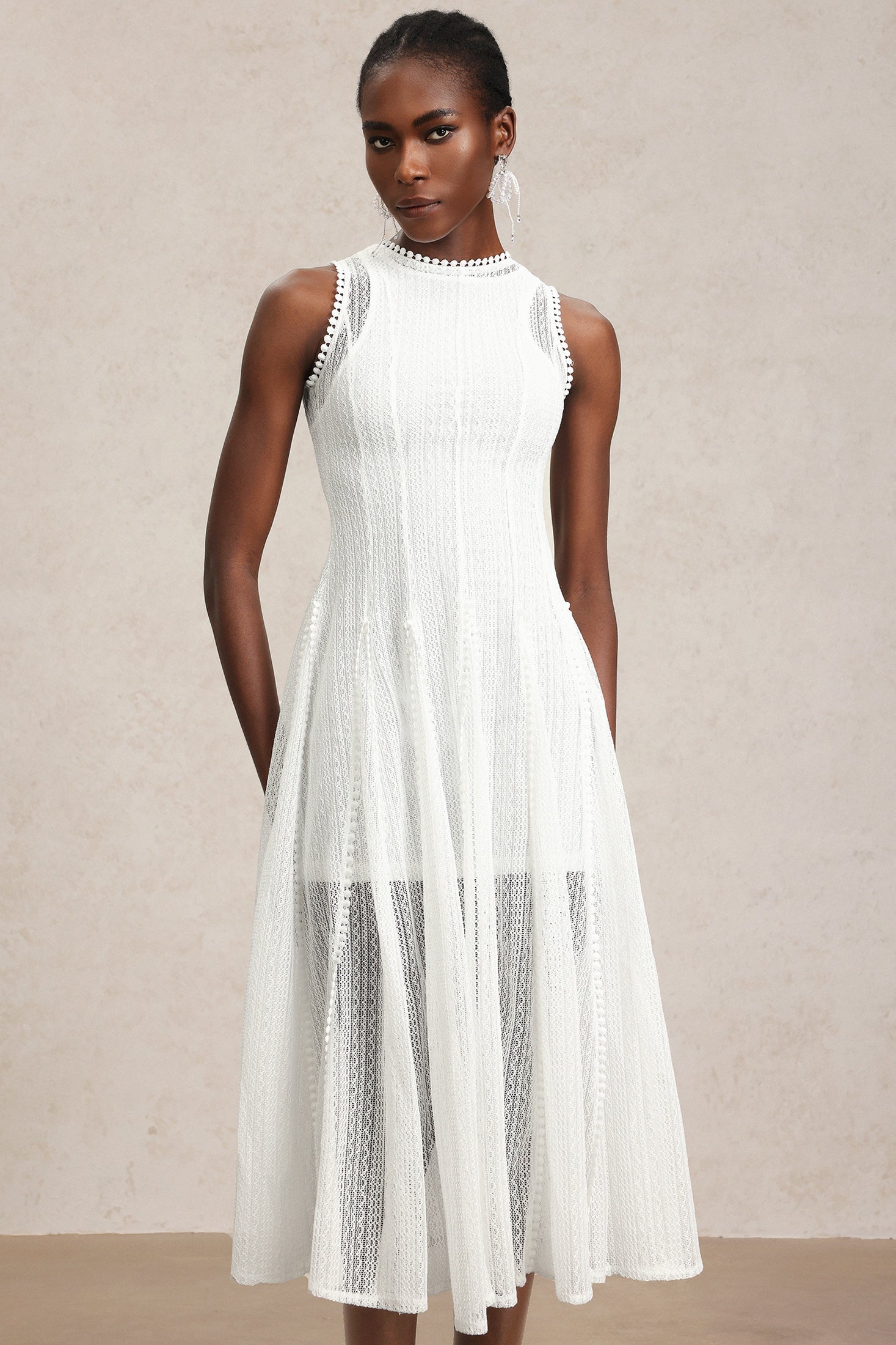 April White Lace Sleeveless Dress for Women