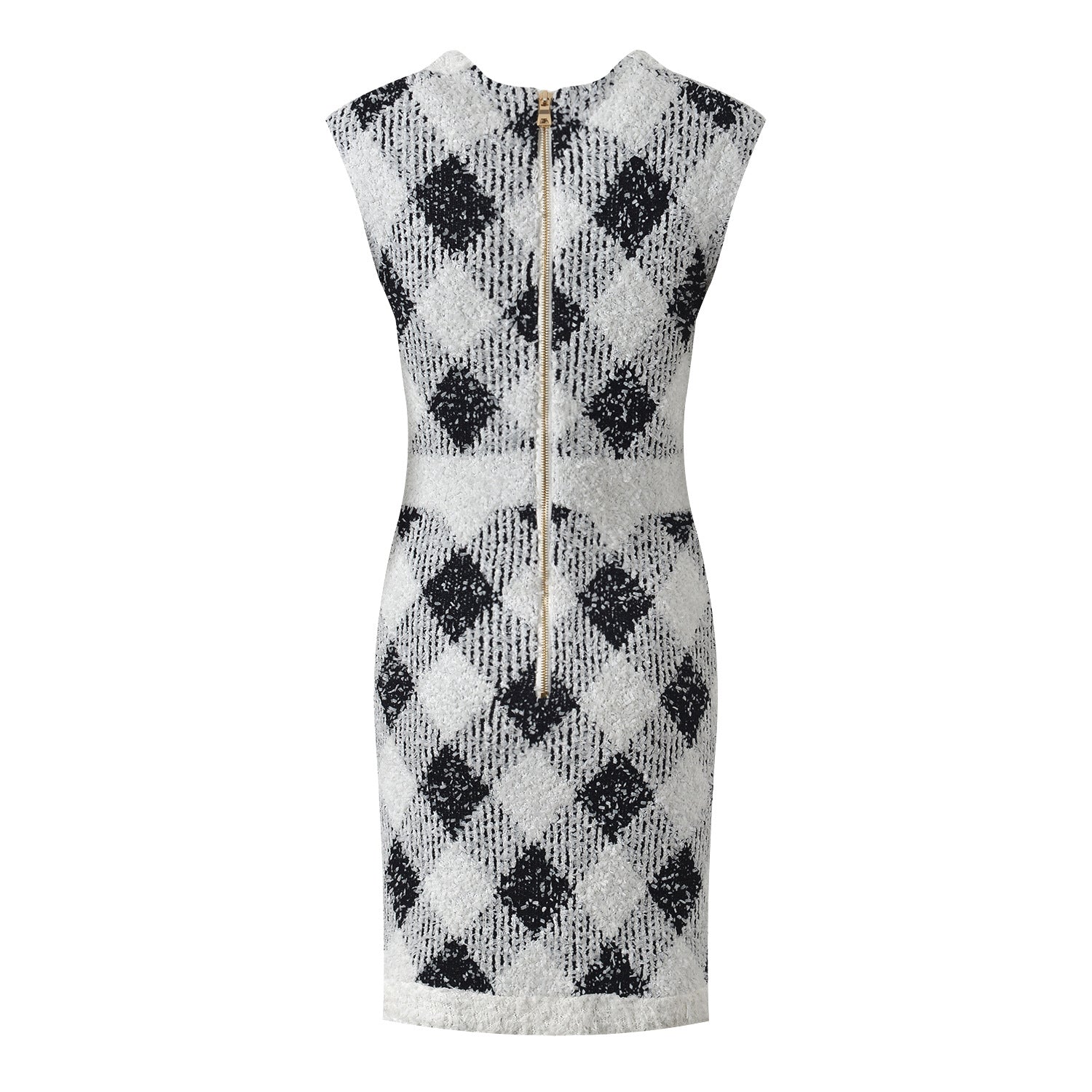 Argyle Dress - Fitted Bodycon Silhouette - Argyle Pattern With Pockets - Tailored Fit - Vintage Elegant Styling - Golden Button Accents