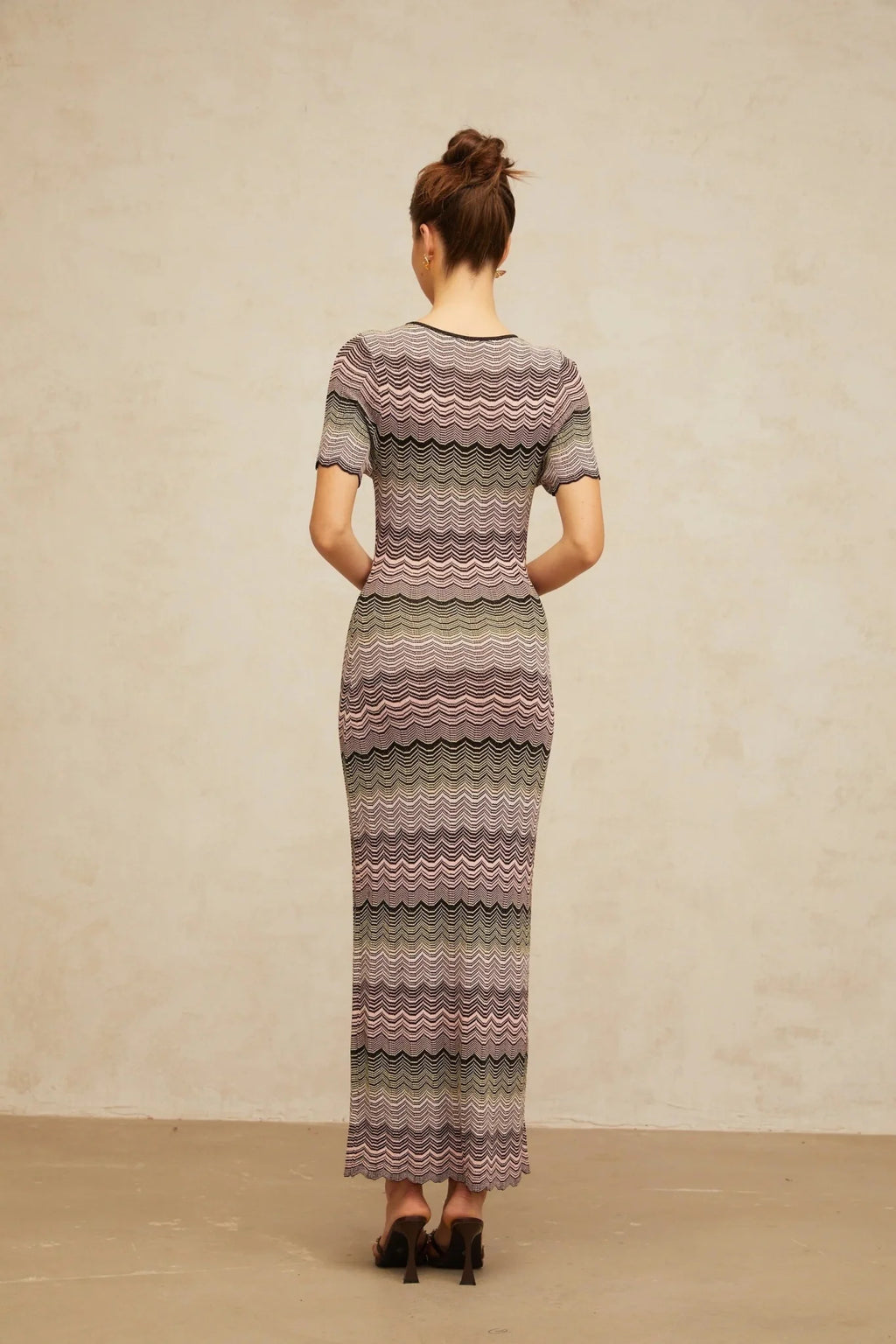 Arianna Maxi Dress Pink Wavy Crochet Knit