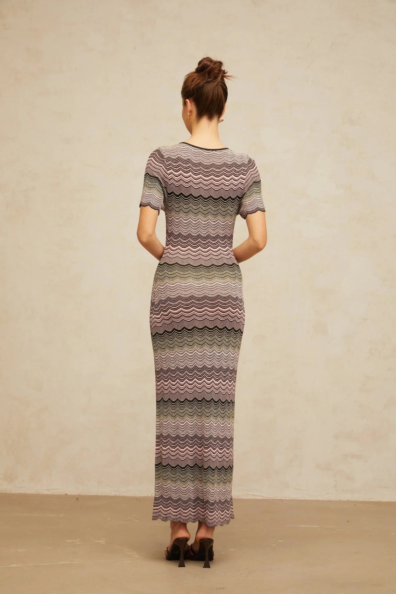 Arianna Maxi Dress Pink Wavy Crochet Knit
