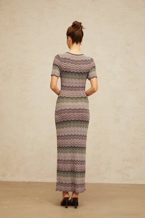 Arianna Maxi Dress Pink Wavy Crochet Knit