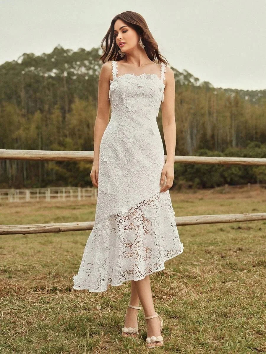 Arianna Midi Dress - Round Neck - Bishop Sleeve - High Waist - Elegant - A Line