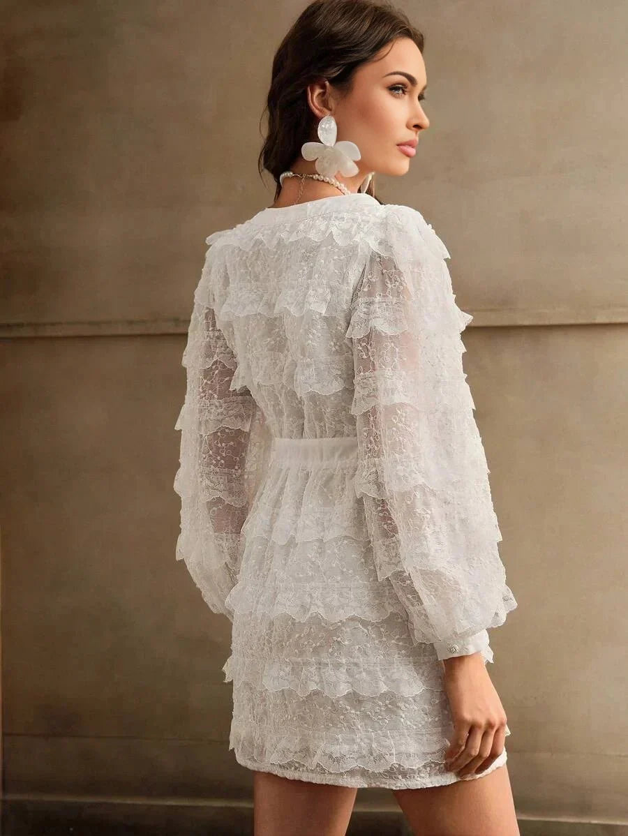 Arianna Midi Dress - Round Neck - Bishop Sleeve - High Waist - Elegant - A Line