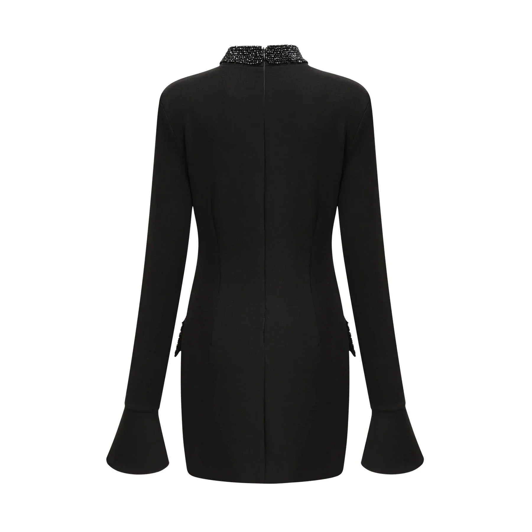 Ariella Elegant Long Dress - Round Neck - Flared Cuffs - Crystal Embellishment - Rear Zip Fastening