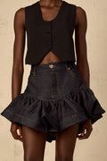 Arielle Indigo Denim Ruffled Mini Skirt