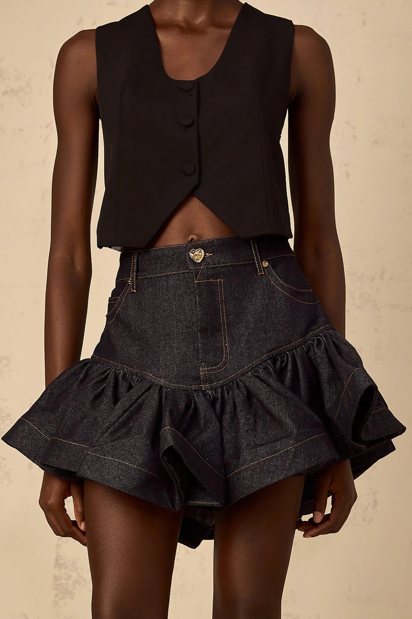 Arielle Indigo Denim Ruffled Mini Skirt