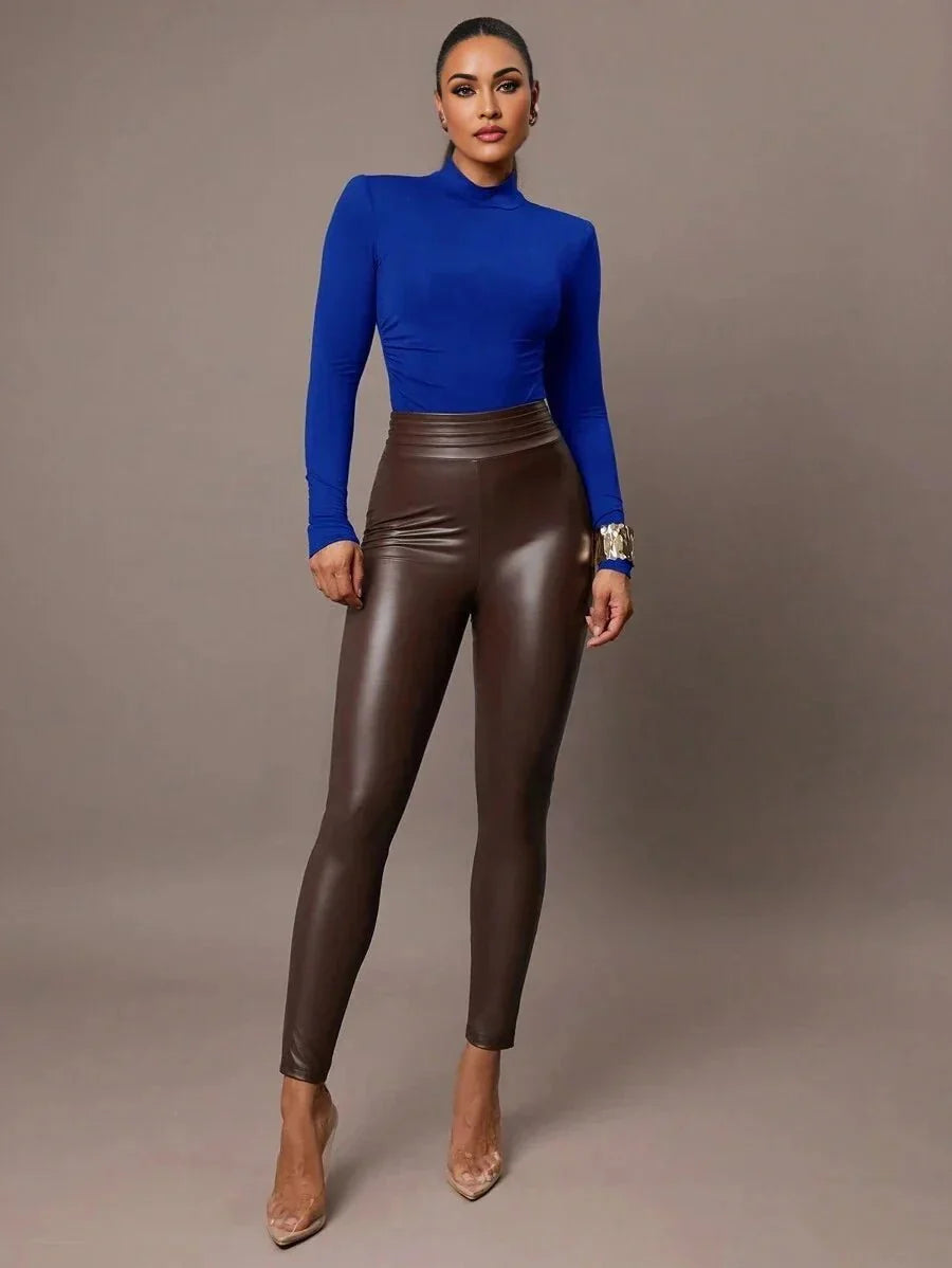 Armanda Bodysuit - High Stretch Fabric - Slim Fit - Casual Style - Long Sleeve Length - Stand Collar Neckline - Natural (mid Waist) Waist Line