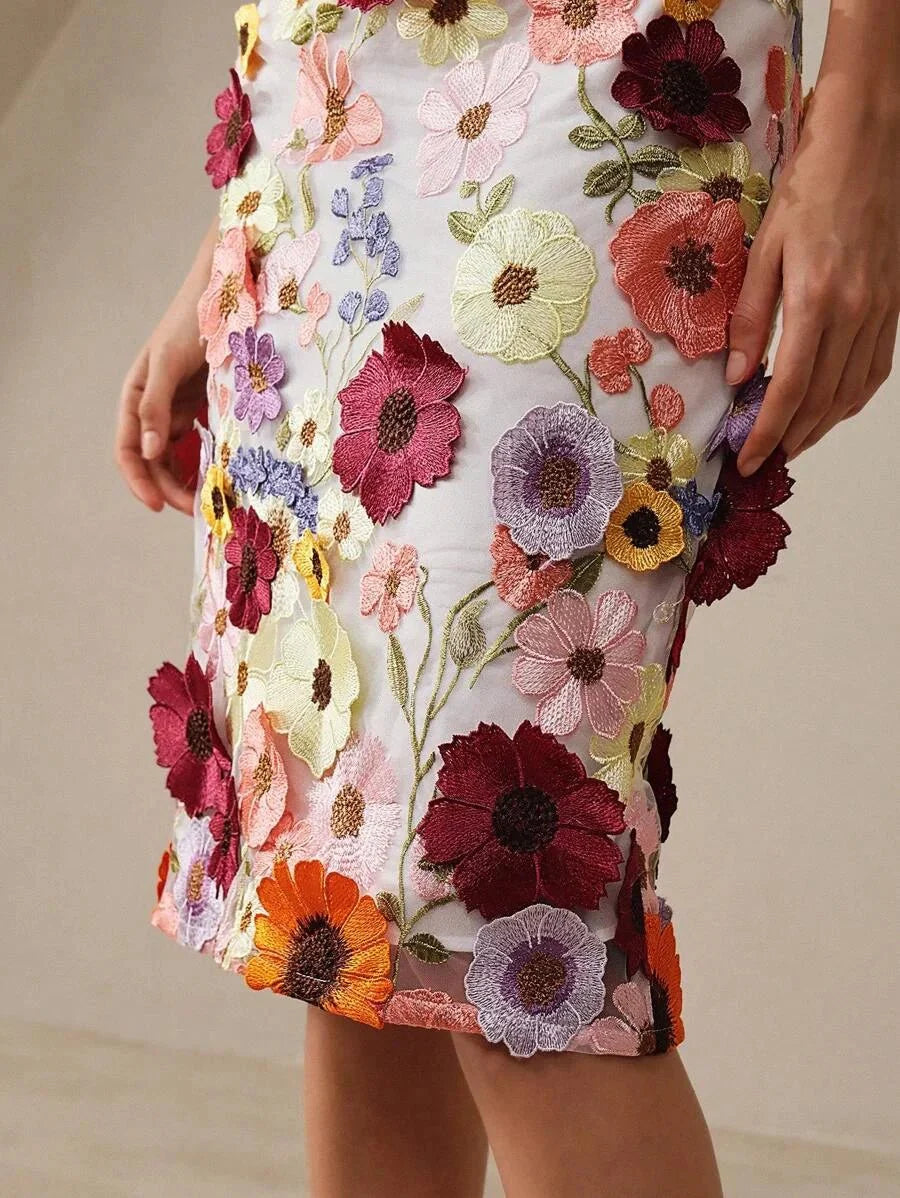 Artemide Elegant Midi Dress - Round Neck - Cap Sleeve - High Waist - Floral Print - Ruffle Hem