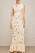Artemide Maxi Dress – Crochet Knit – Stud Embellishment – Ruffled Hem