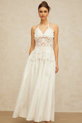 Artemide Maxi Dress White Floral Embroidered Cut - Out & Open Back