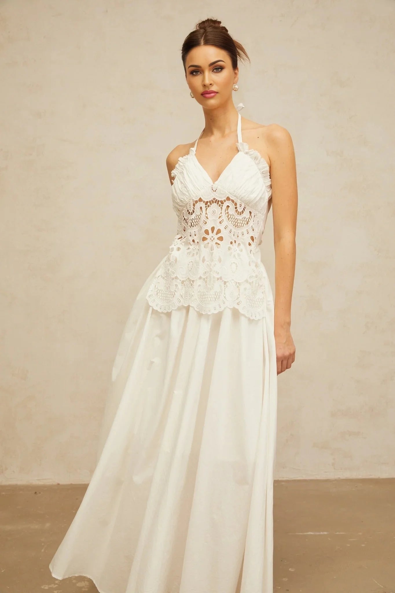 Artemide Maxi Dress White Floral Embroidered Cut - Out & Open Back