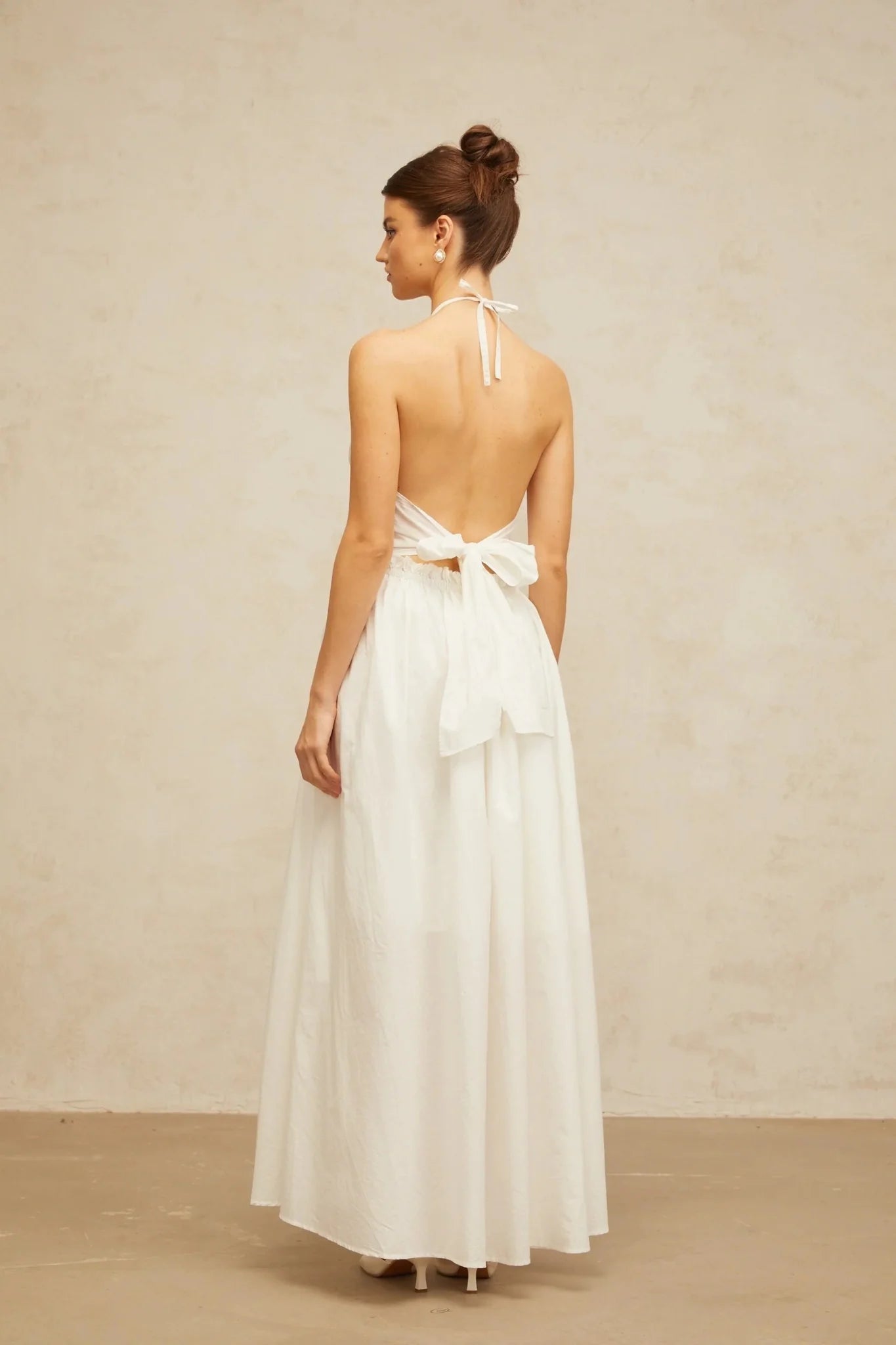 Artemide Maxi Dress White Floral Embroidered Cut - Out & Open Back