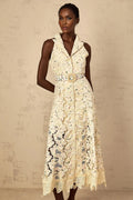 Artemide Midi Dress Floral Embroidered Cut - Out & Belted Waist