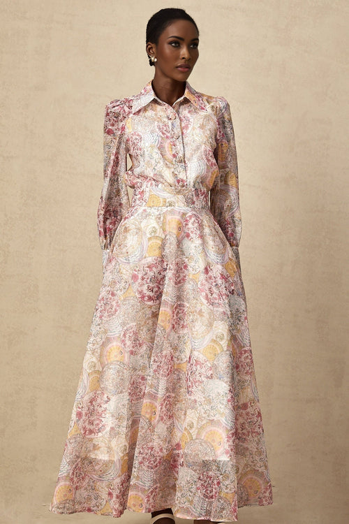 Artemide Shirt & Skirt - Semi - Sheer Construction - Pattern - Long Cuff Sleeves - Side Slip Pocket