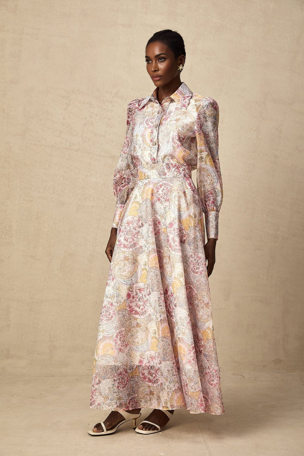Artemide Shirt & Skirt - Semi - Sheer Construction - Pattern - Long Cuff Sleeves - Side Slip Pocket