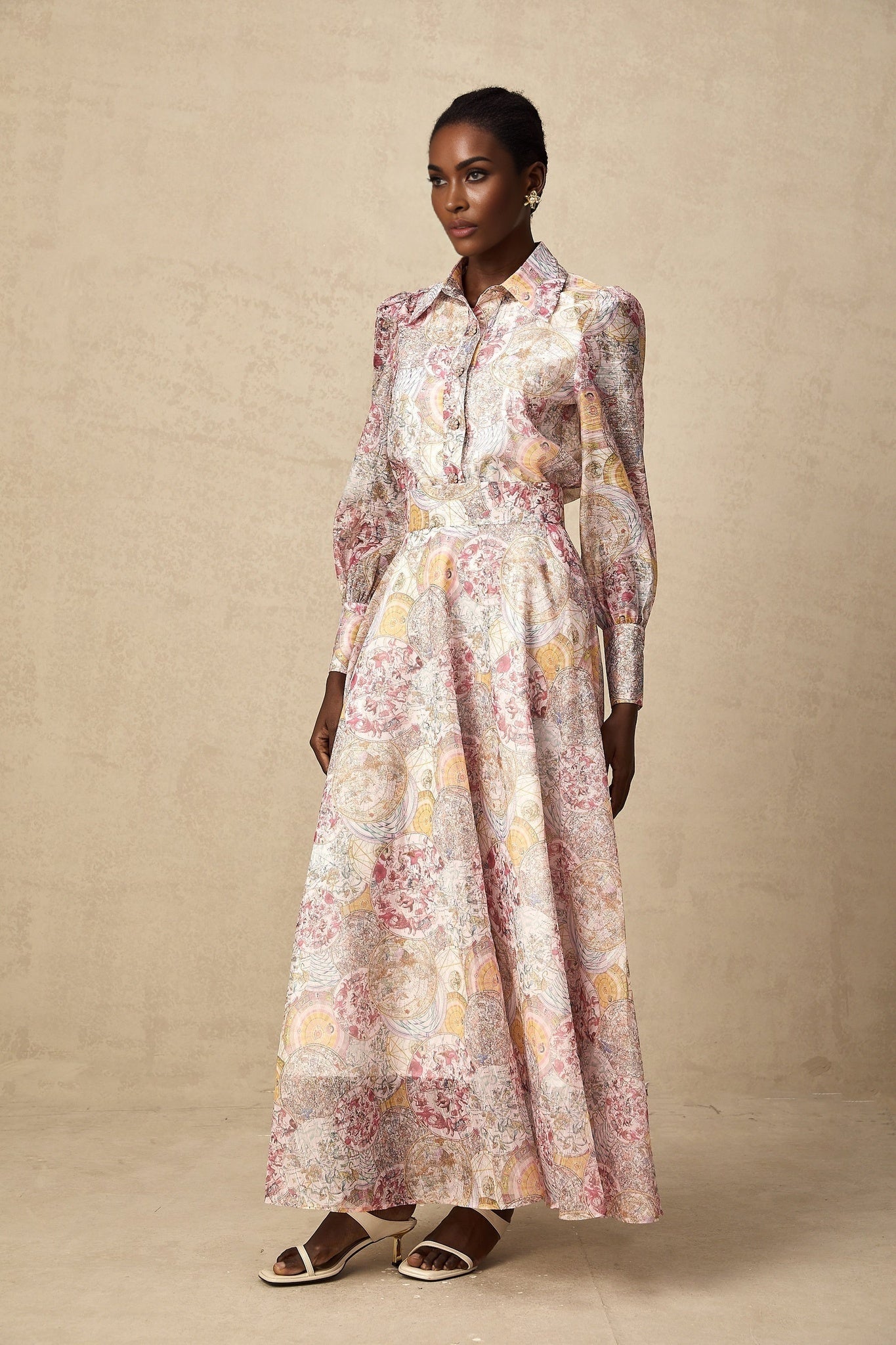 Artemide Shirt & Skirt - Semi - Sheer Construction - Pattern - Long Cuff Sleeves - Side Slip Pocket