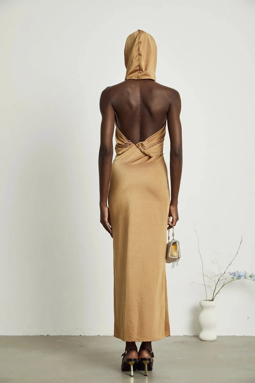 Artemisia Maxi Dress - Sleeveless Design - Classic Hood - Open Back - Unique Cut - Out Detailing