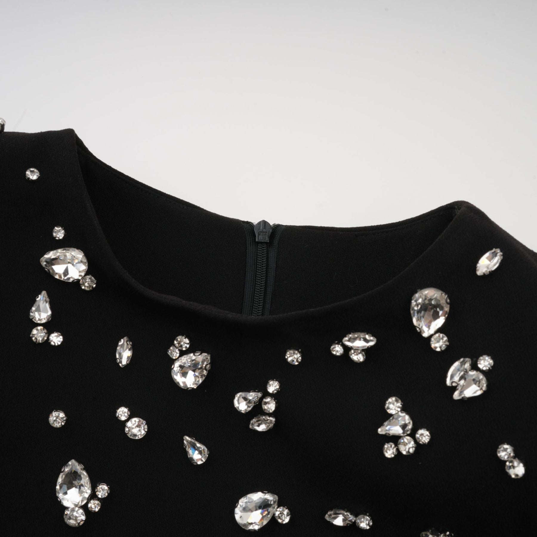 Ashley Maxi Dress - Long Sleeves - Shoulder Pads - Crystal Embellishments - Rear Slit