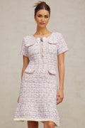 Ashley Midi Dress - Boucl Check Pattern - Crystal Embellishment - Patch Pockets - Flounce Hem