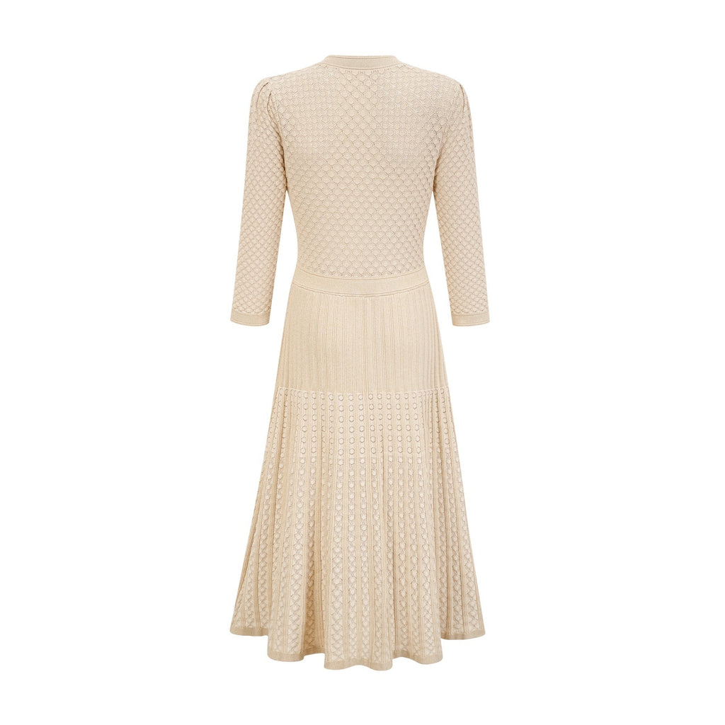 Ashley Midi Dress – Three - Quarter Sleeves – Stretch Jersey – Front Button Fastening