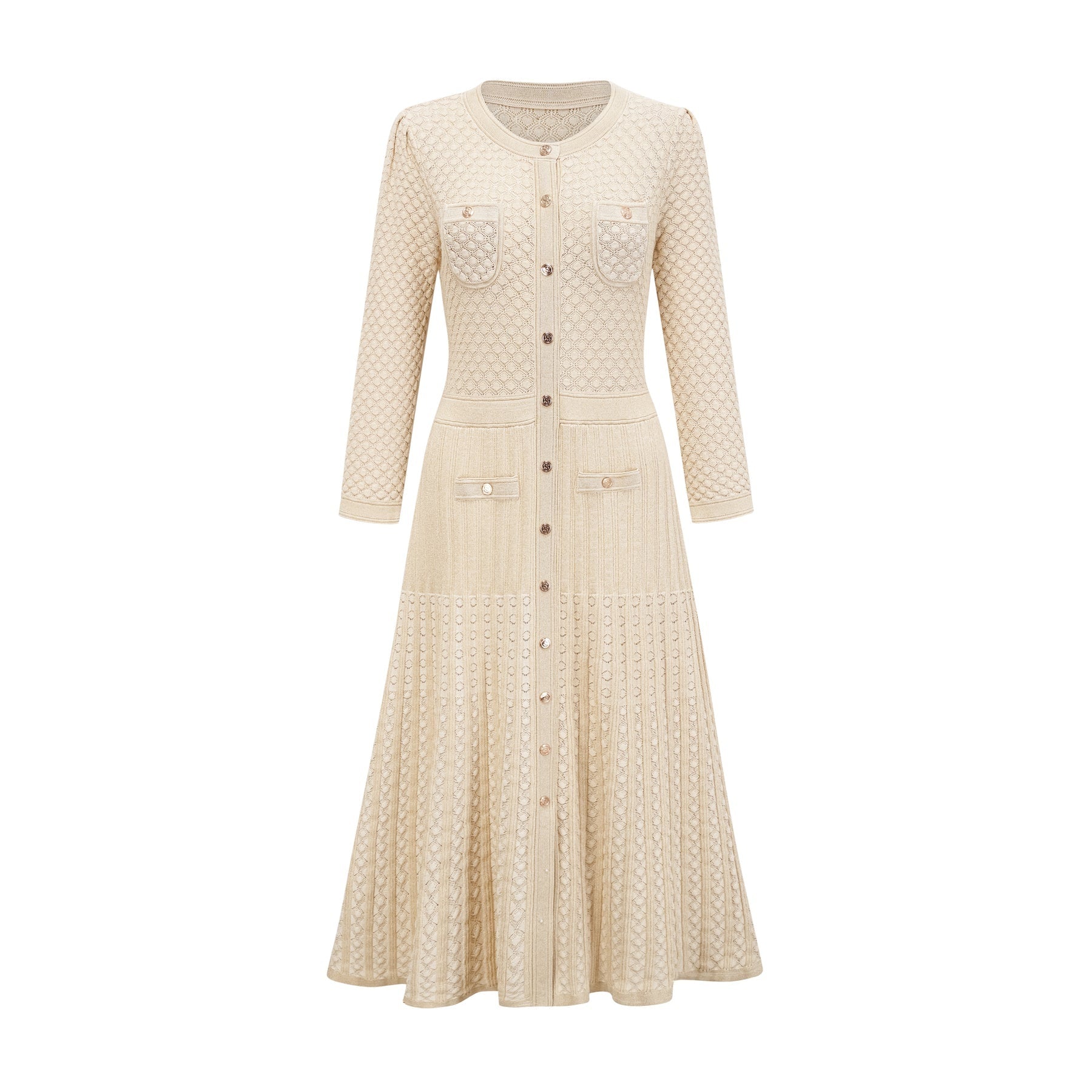 Ashley Midi Dress – Three - Quarter Sleeves – Stretch Jersey – Front Button Fastening