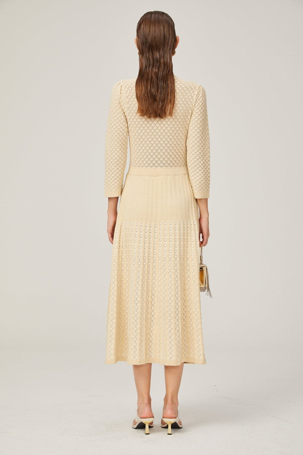 Ashley Midi Dress – Three - Quarter Sleeves – Stretch Jersey – Front Button Fastening