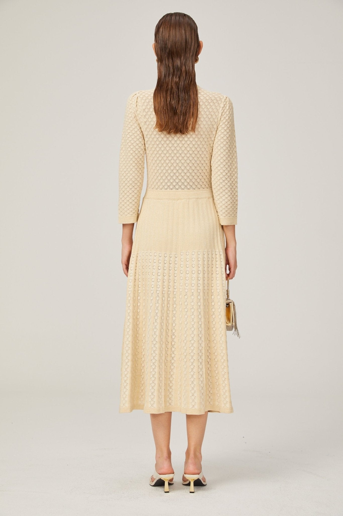 Ashley Midi Dress – Three - Quarter Sleeves – Stretch Jersey – Front Button Fastening