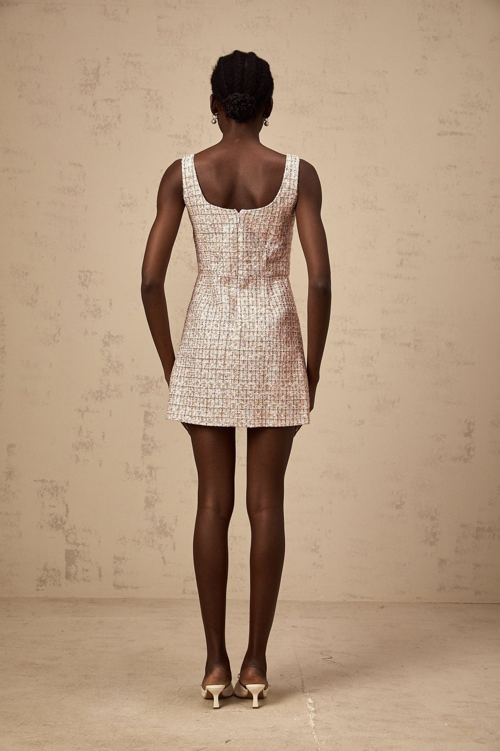 Ashley Mini Dress - Crystal Embellished - Cinched Waist - Square Neck - Side Slit