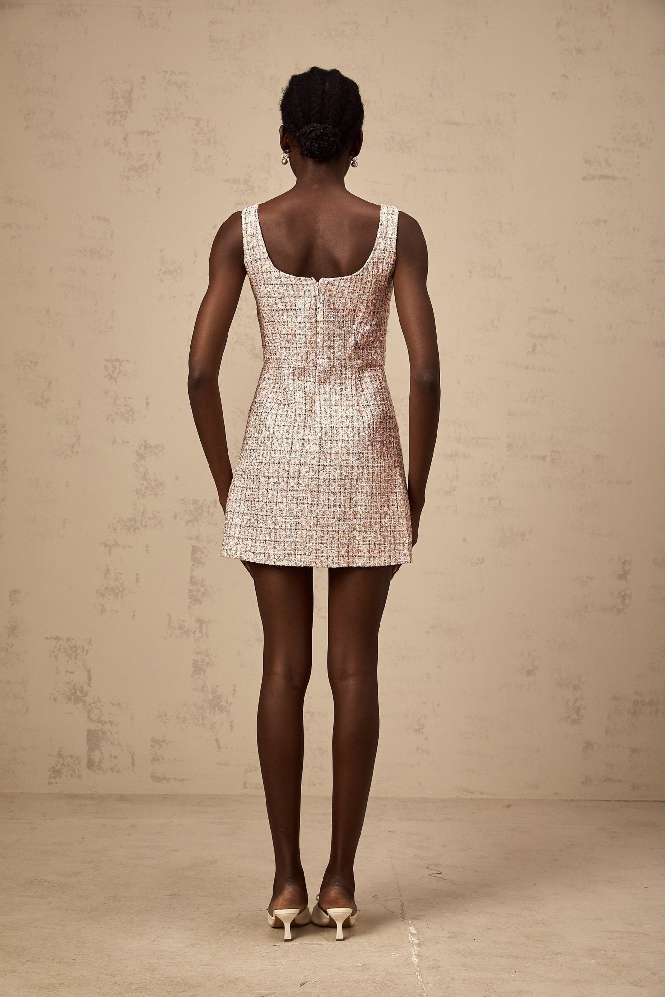 Ashley Mini Dress - Crystal Embellished - Cinched Waist - Square Neck - Side Slit